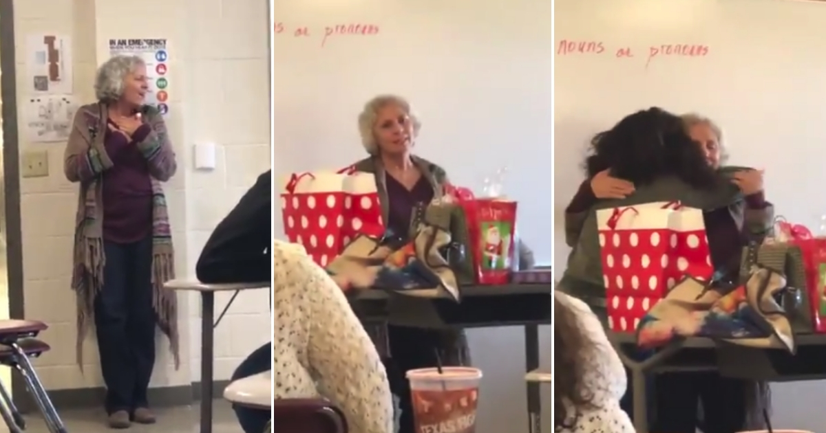 A class surprises their teacher for Christmas