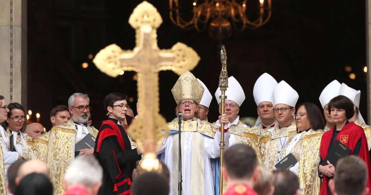 Sarah Mullally speaks during a service to install her as the 133rd bishop of London in the Church of England on May 12 at St. Paul's Cathedral.