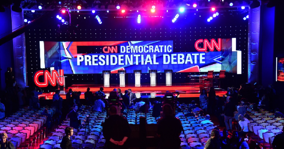 Members of the media got an early look at the stage for the Democratic presidential debate of Oct. 13, 2015, which kicked off the Democratic primary contest.