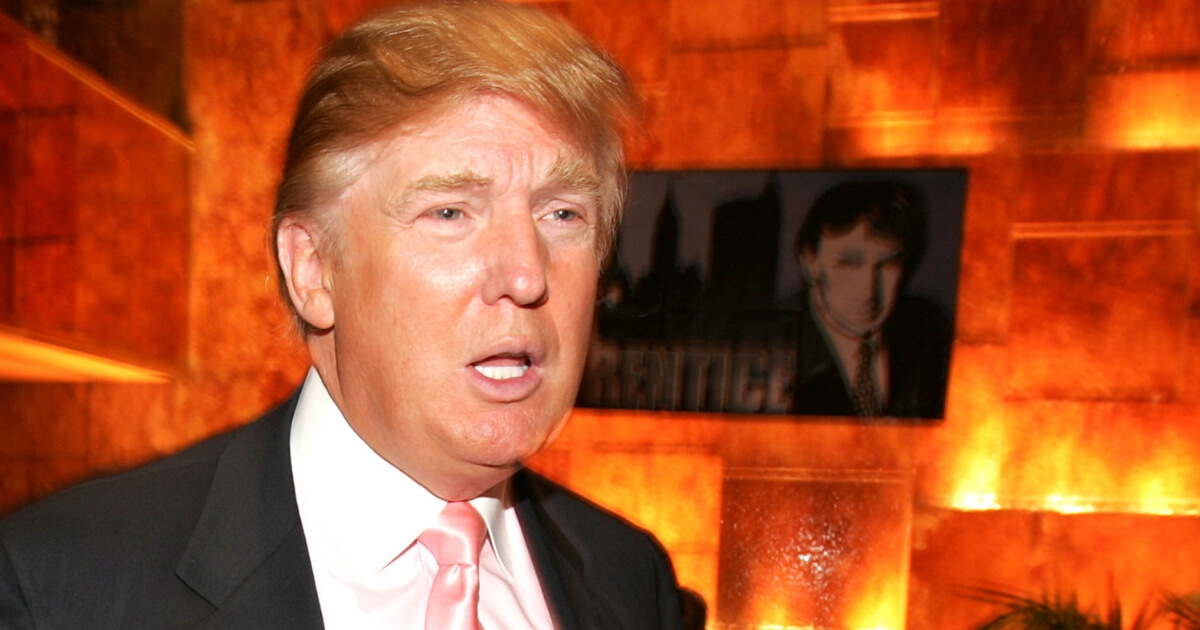 Donald Trump talks about NBC's "The Apprentice" in 2005 at Trump Tower in New York.