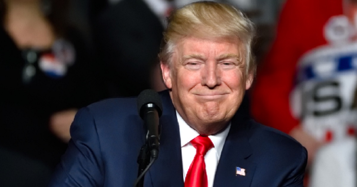 President Donald Trump smiles at his audience during a "thank you" rally in Hershey, Pennsylvania, after his successful 2016 presidential campaign.