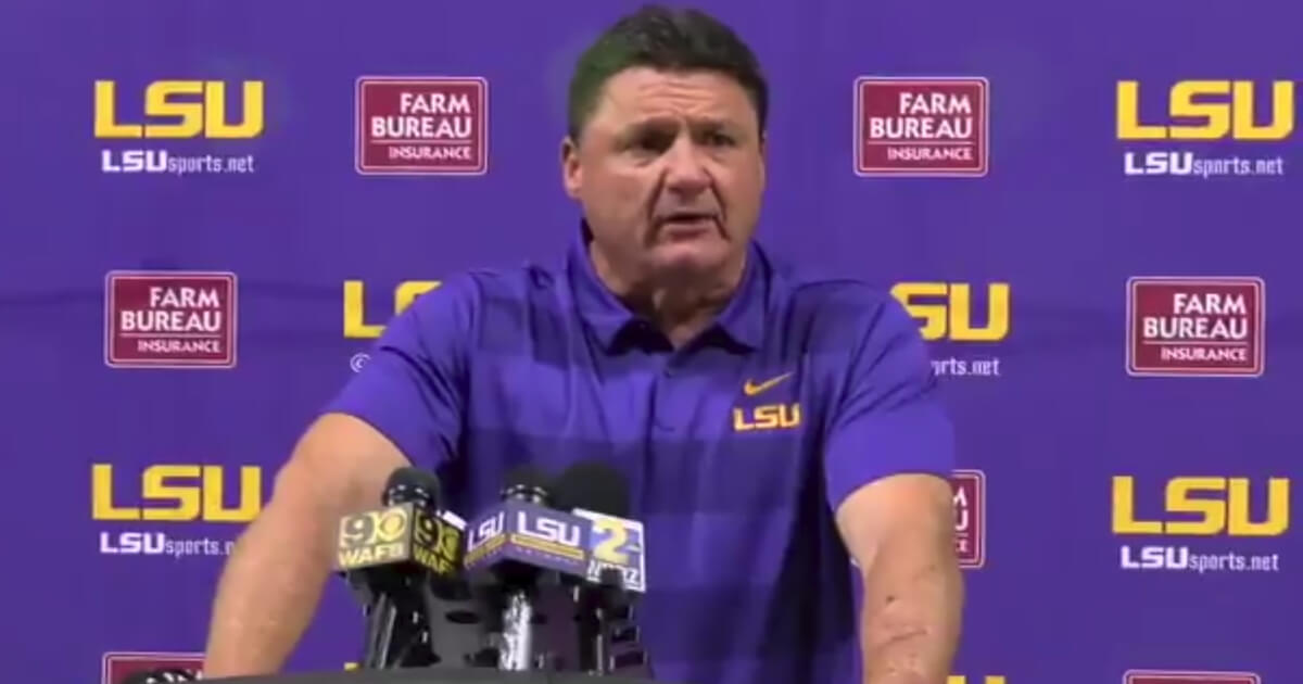 LSU football coach Ed Orgeron interrupted his news conference to yell at his players.