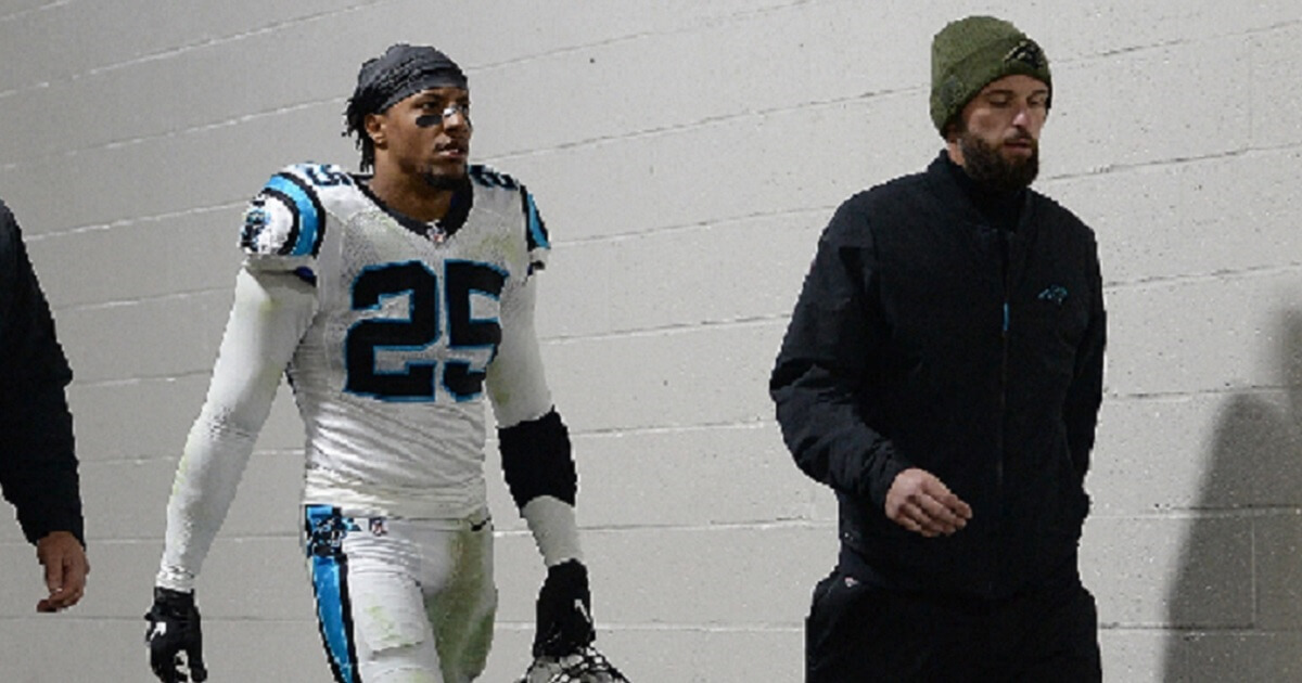 Carolina Panthers safety Eric Reid heads for the locker room after being ejected in the third quarter of a game against the PIttsburgh Steelers on Nov. 8.