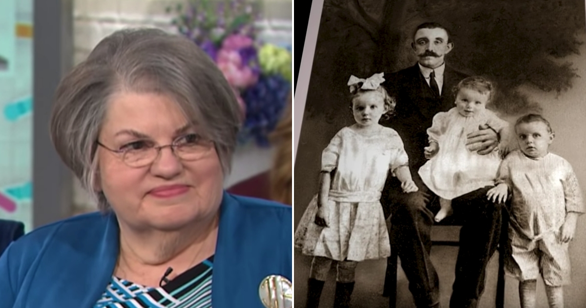 A woman who discovered her father was switched at birth, left, and her father's family, right.