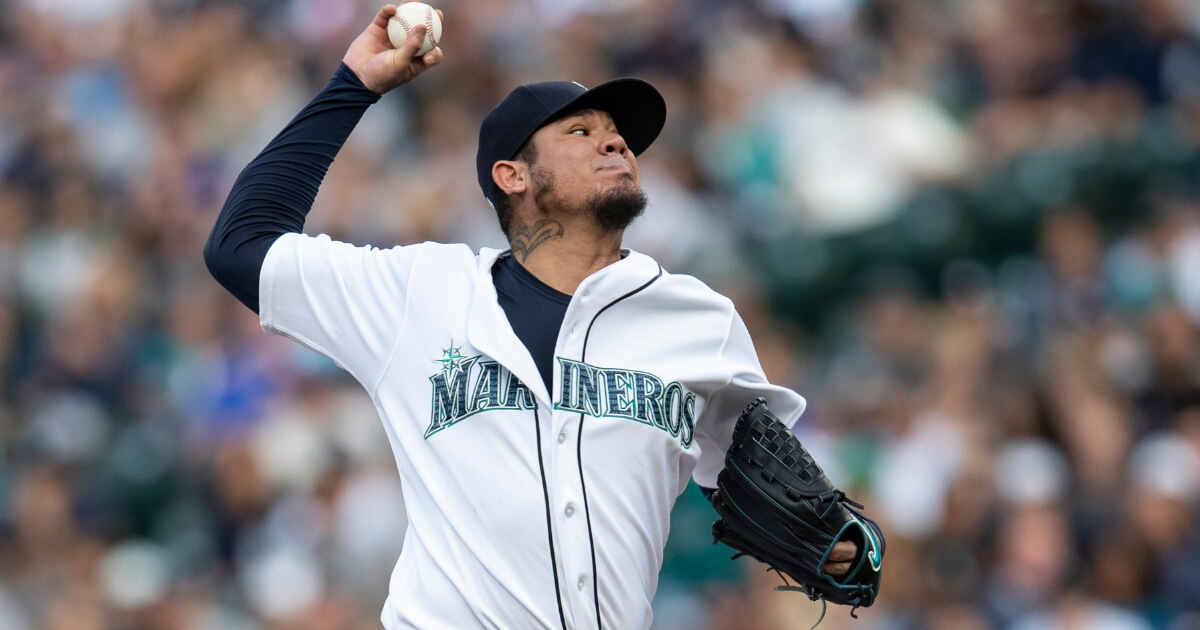 Starter Felix Hernandez of the Seattle Mariners delivers a pitch during the first inning a game against the New York Yankees at Safeco Field on Sep. 8, 2018 in Seattle, Washington.