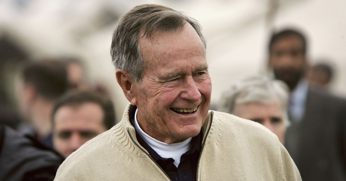 Former President George H.W. Bush during a 2004 speech at Fort Bragg, North Carolina.