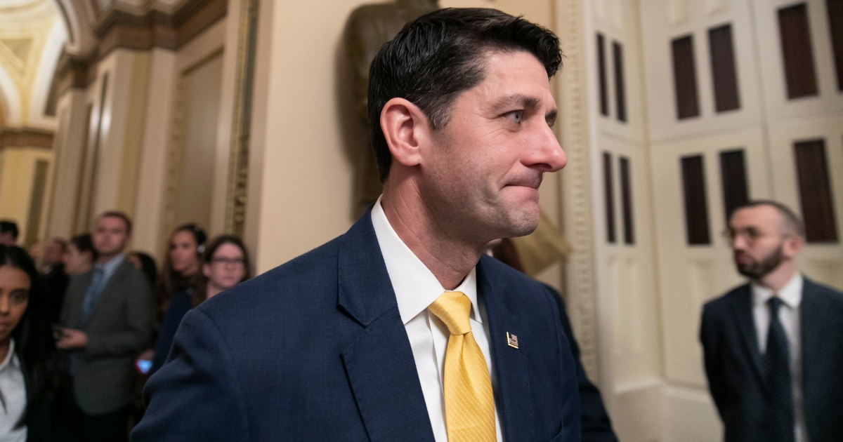 House Speaker Paul Ryan leaves the chamber as a revised spending bill is introduced that includes $5 billion demanded by President Donald Trump for a wall along the U.S.-Mexico border, as Congress tried to avert a partial shutdown in Washington, Dec. 20, 2018.