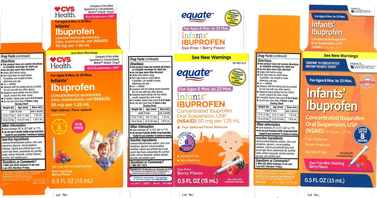 Tris Pharma recalled three types of Infants' Ibuprofen Concentrated Oral Suspension.