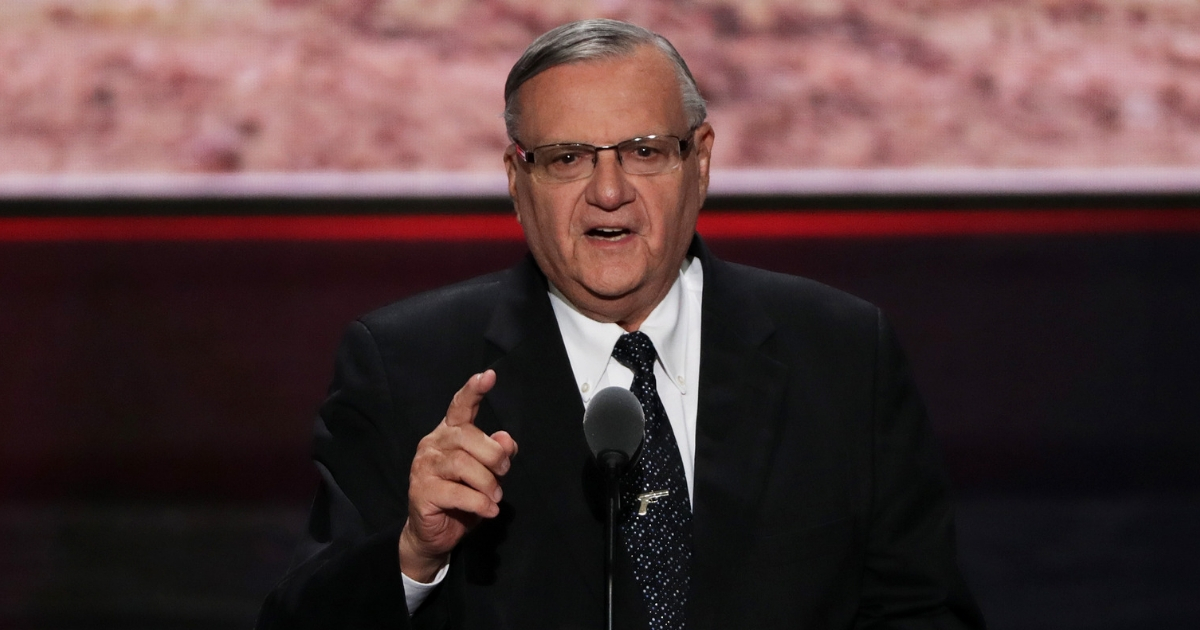 Joe Arpaio gives a speech at the Republican National Convention on July 21, 2016.