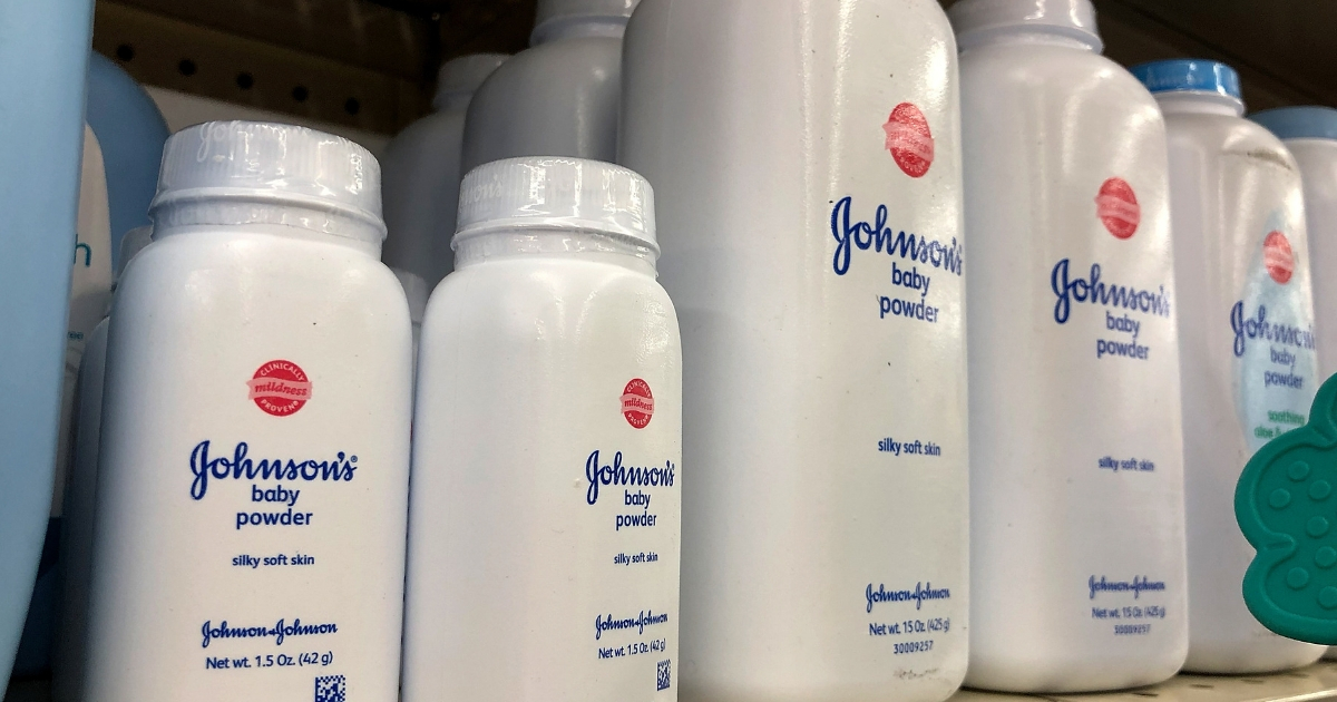 Containers of Johnson's Baby Powder made by Johnson & Johnson are displayed on a store shelf in San Francisco.