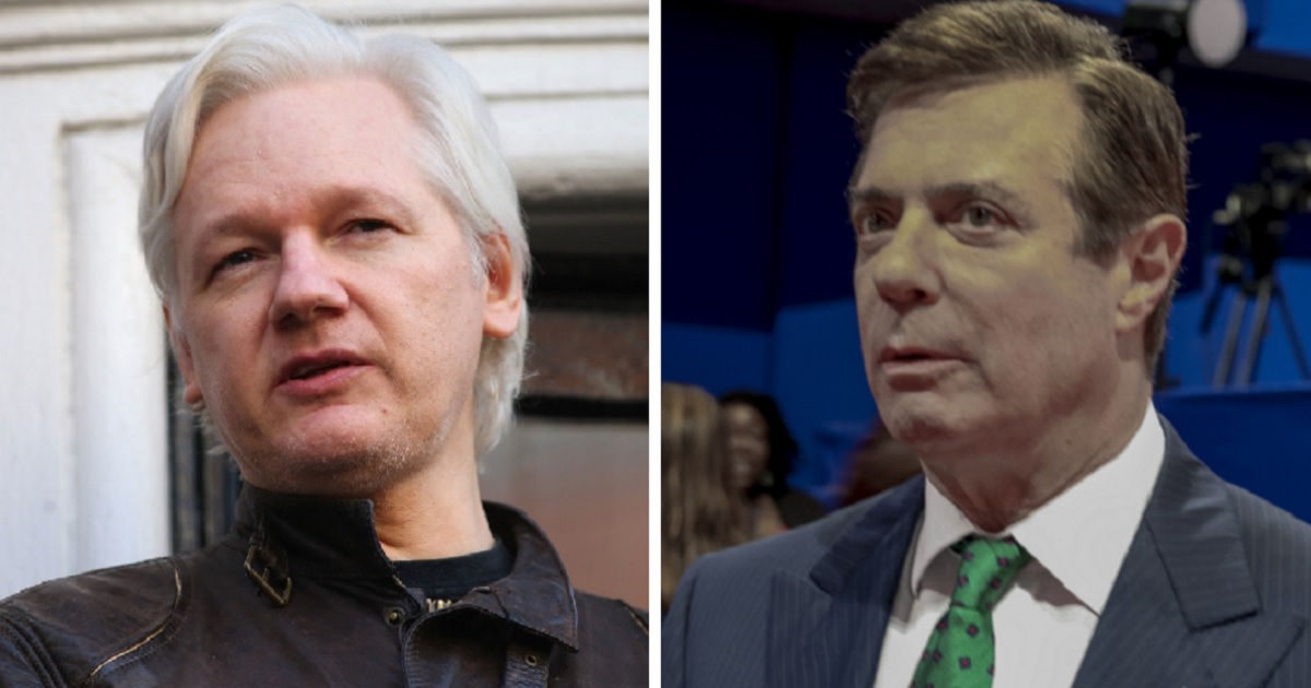 WikiLeaks founder Julian Assange, left; and one-time Donald Trump campaign chairman Paul Manafort, right.