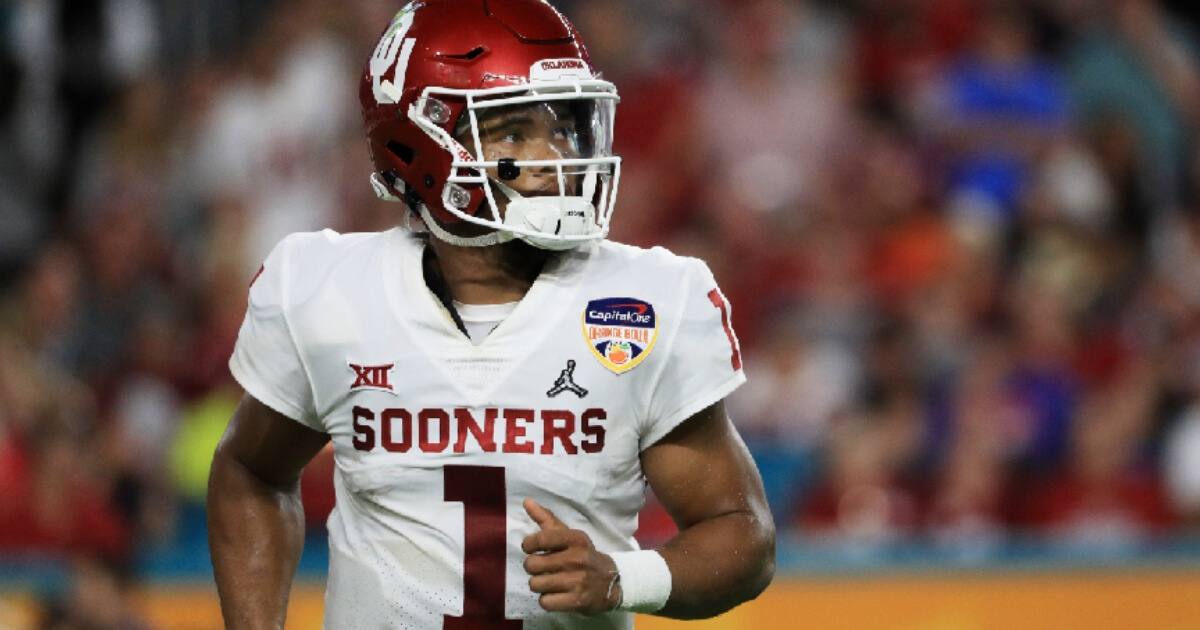Kyler Murray of the Oklahoma Sooners looks on in the in the third quarter during the College Football Playoff Semifinal against the Alabama Crimson Tide at the Capital One Orange Bowl at Hard Rock Stadium on Saturday in Miami, Florida.
