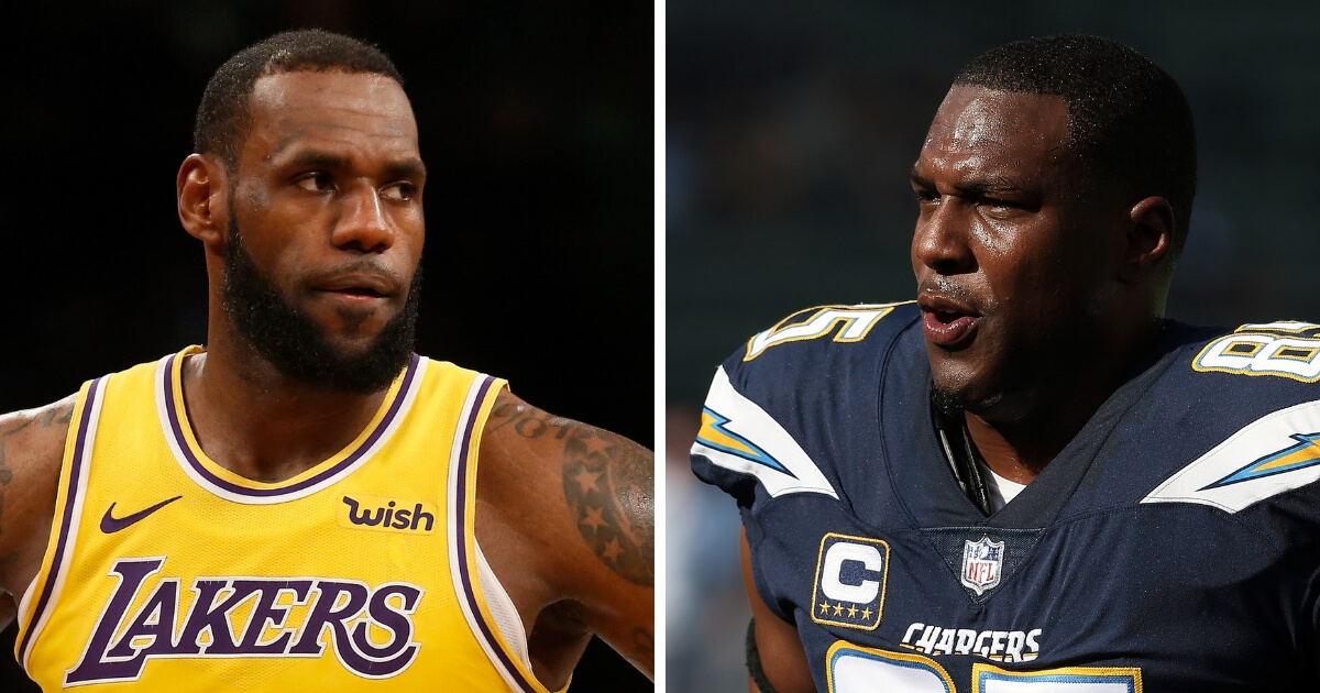 Los Angeles Lakers star LeBron James, left, and Los Angeles Chargers tight end Antonio Gates, right.