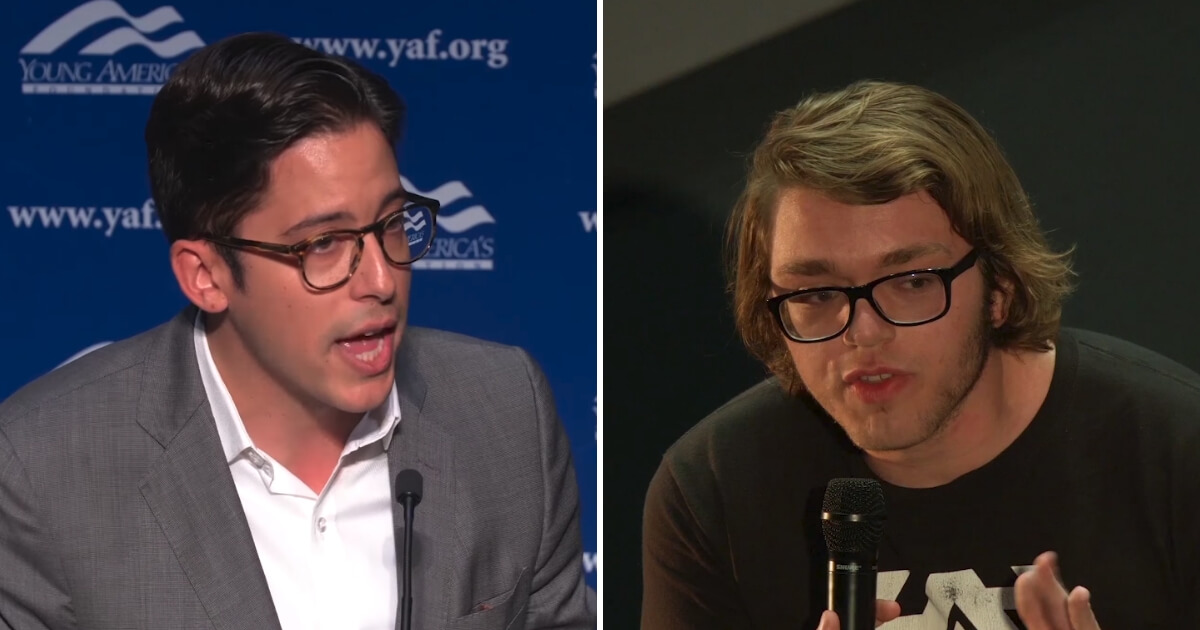 Michael Knowles and a young liberal debating during a Young Americas Foundation event
