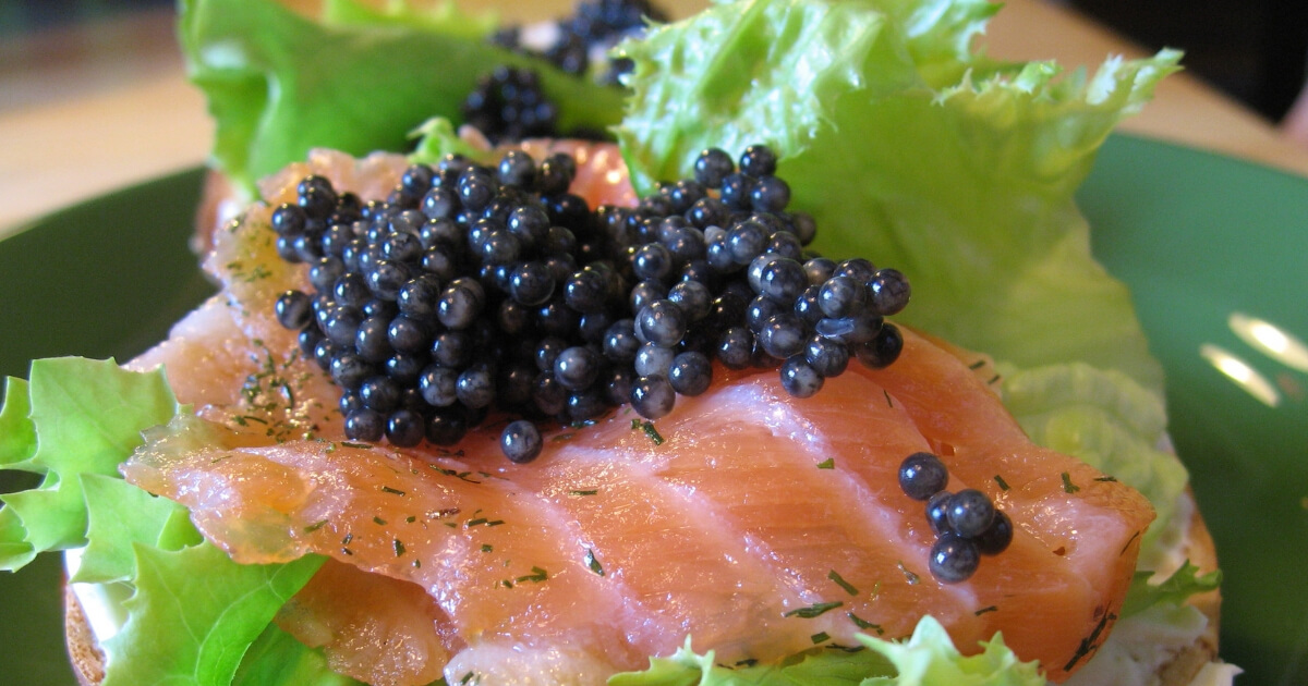 Caviar served with other food.