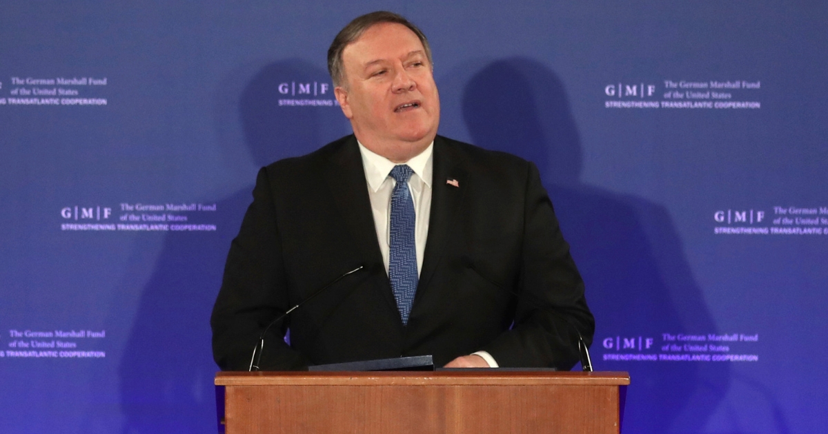 U.S. Secretary of State Mike Pompeo speaks during an event in Brussels on Tuesday.