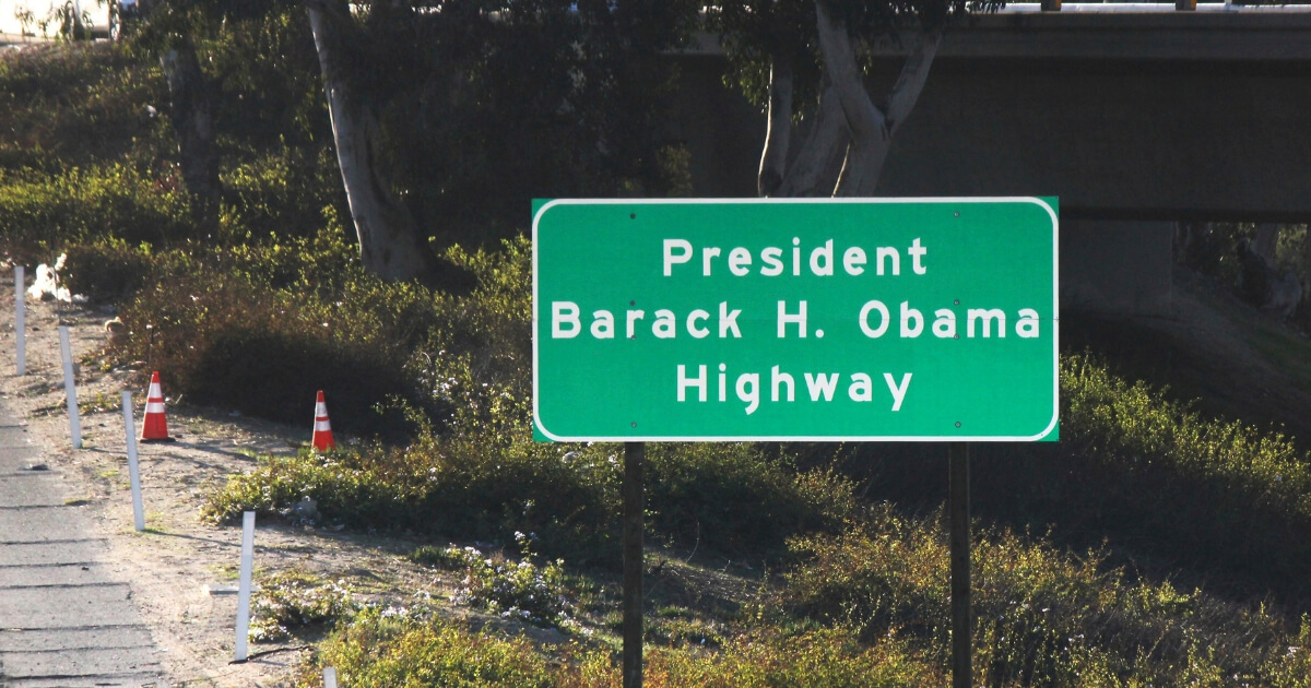 Signs have gone up naming a section of a Los Angeles-area freeway as the President Barack H. Obama Highway, seen from Pasadena, California, on Dec. 20, 2018. The signs posted Thursday on State Route 134 apply to a stretch running from State Route 2 in Glendale through the Eagle Rock section of Los Angeles to Interstate 210 in Pasadena.