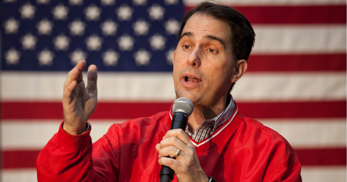 Wisconsin Gov. Scott Walker speaks to supporters in Waukesha before the election.