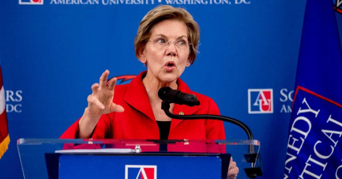 Sen. Elizabeth Warren, D-Mass., speaks at the American University Washington College of Law in Washington, Nov. 29, 2018, on her foreign policy vision for the country.