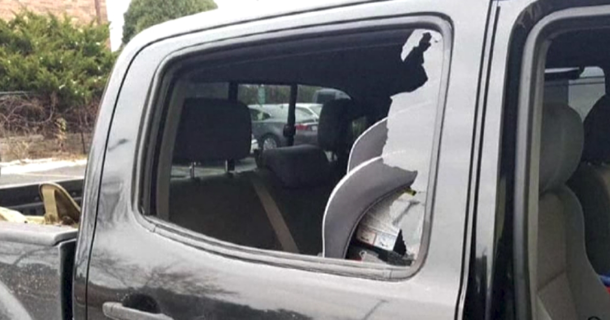 A smashed car window