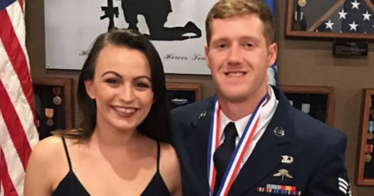 A young military man with his girlfriend.