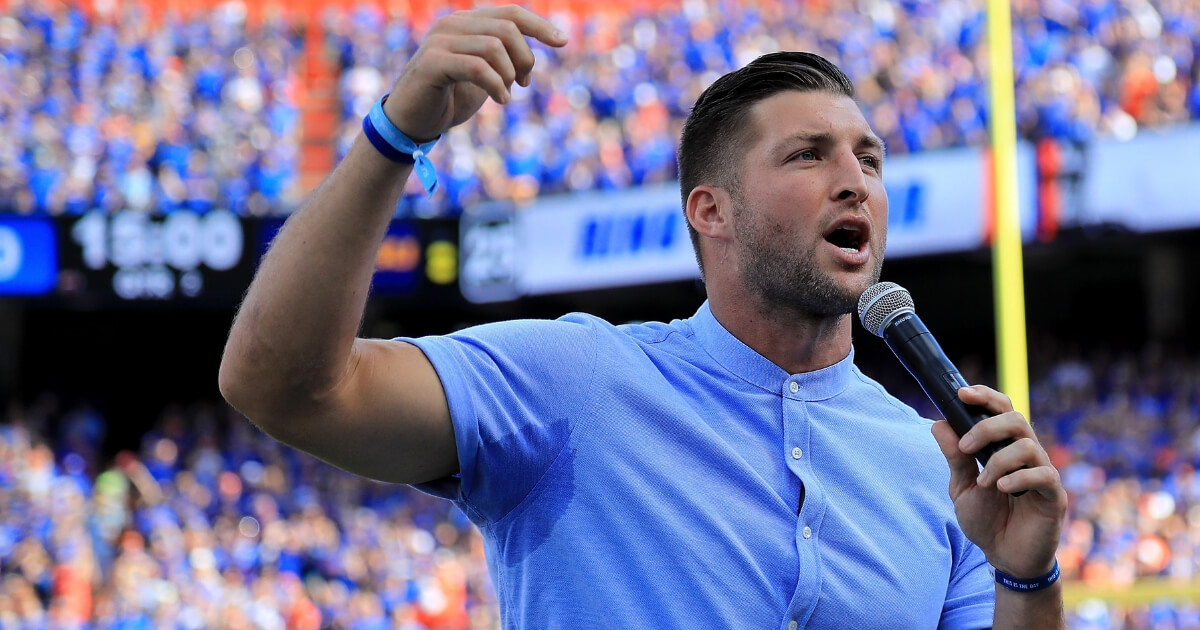 Tim Tebow is inducted into the Ring of Honor during the game between the Florida Gators and the LSU Tigersat Ben Hill Griffin Stadium on Oct. 6, 2018 in Gainesville, Florida.