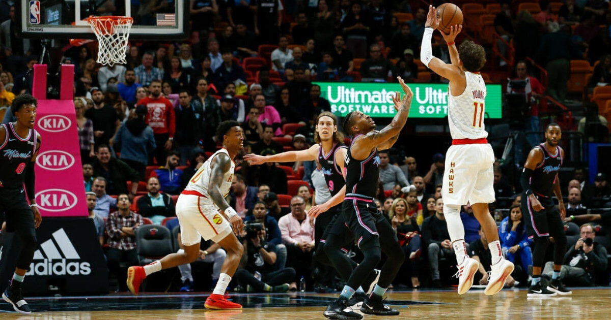 Atlanta's Trae Young shoots from beyond the 3-point line.