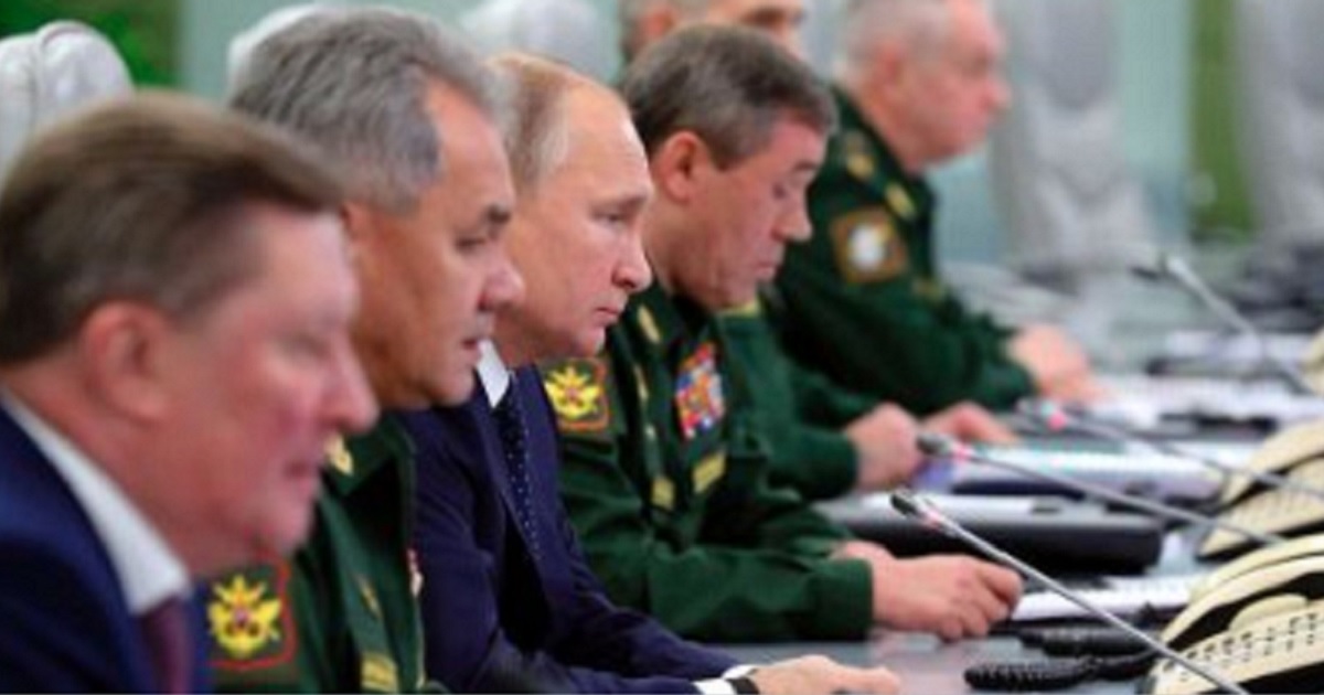 Russian President Vladimir Putin with leaders of Russia's military.