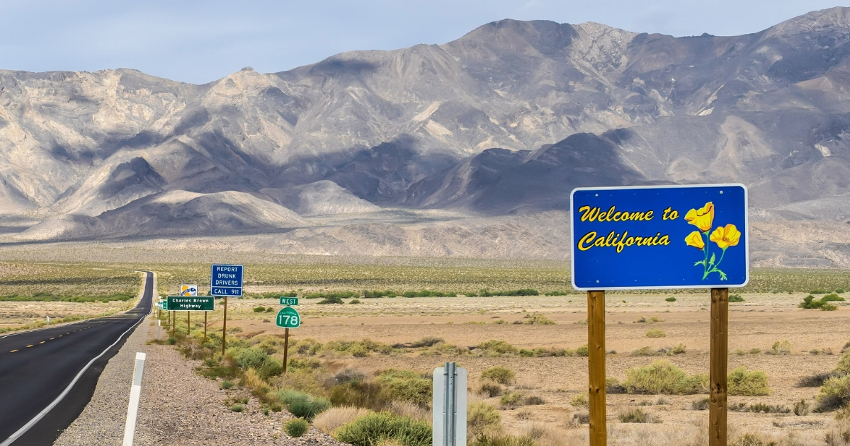 A "Welcome to California" road sign is seen at the state's border.