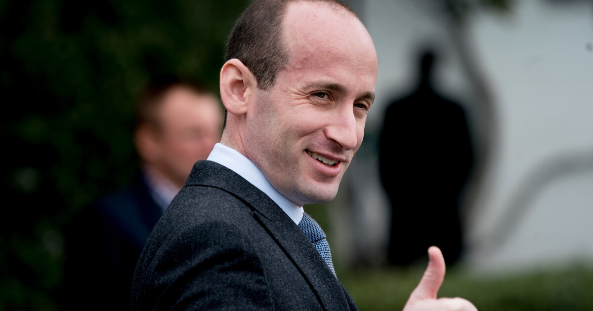 President Donald Trump's White House Senior Adviser Stephen Miller gives a thumbs up to a member of the audience as he attends the annual White House Easter Egg Roll on the South Lawn of the White House in Washington, April 2, 2018.