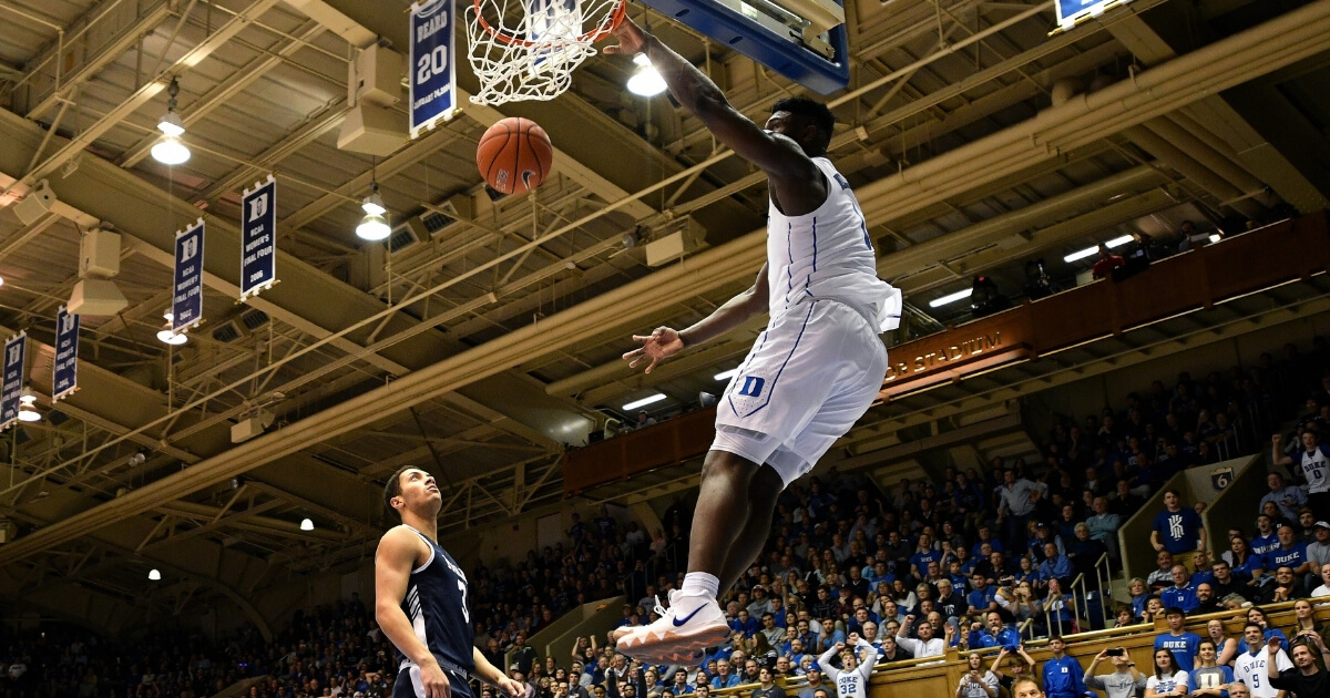 Zion Williamson of the Duke Blue Devil dunks the ball against the Yale Bulldogs at Cameron Indoor Stadium on Dec. 8.