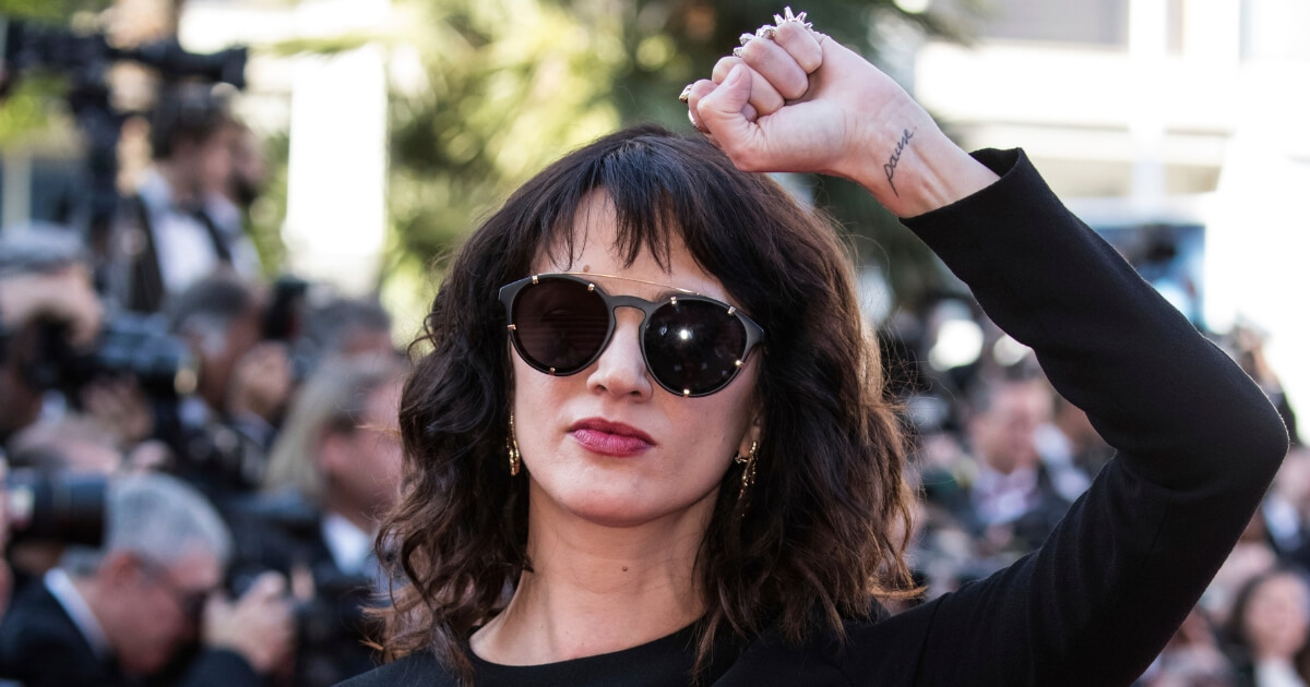 Asia Argento poses for photographers upon arrival at the premiere of the film 'The Man Who Killed Don Quixote' and the closing ceremony of the 71st international film festival, Cannes, southern France on May 19, 2018.