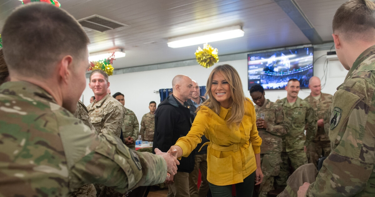 First lady Melania Trump greets members of the US military during a trip to Al Asad Air Base in Iraq on Dec. 26, 2018.