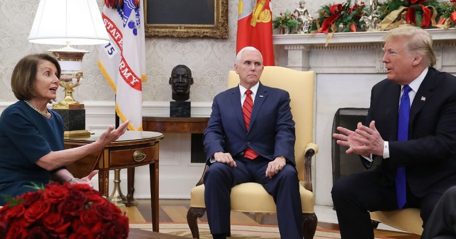Nancy Pelosi, Mike Pence and President Trump argue about border security in the Oval Office.