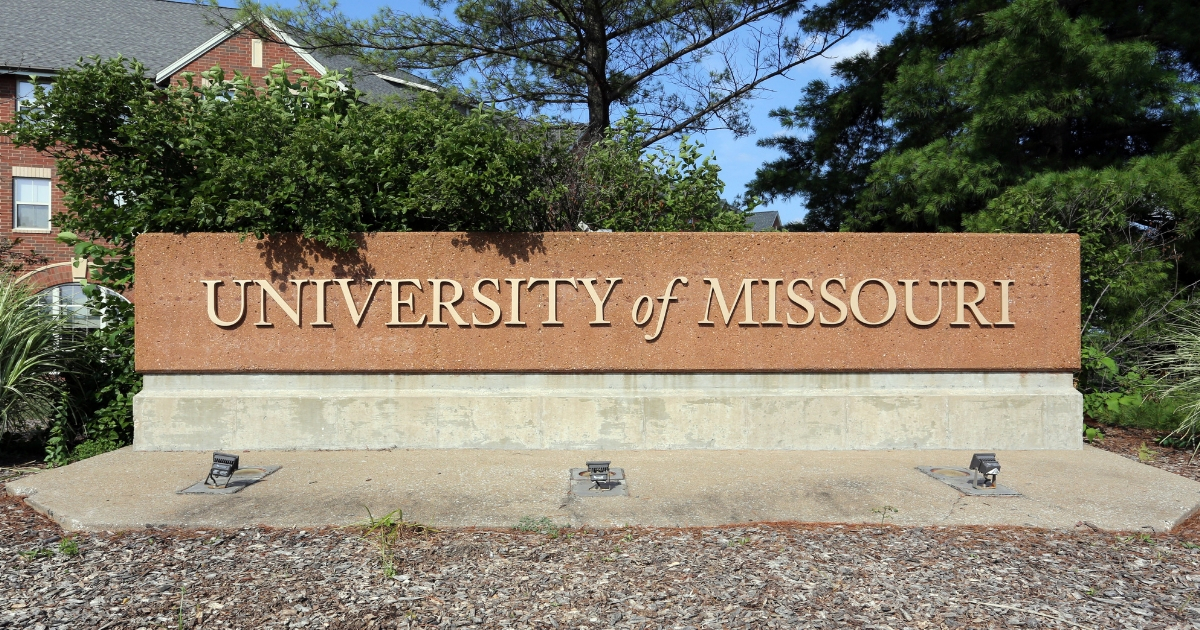 An entrance sign at the University of Missouri in Columbia, Missouri.