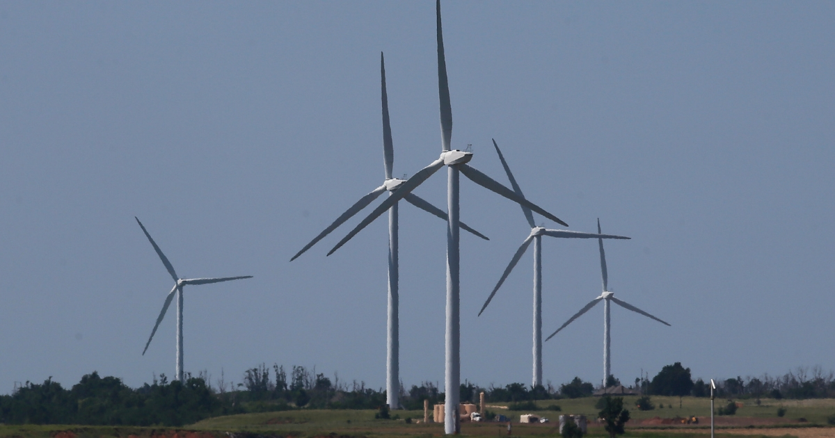 In this June 12, 2017 photo, wind turbines are pictured near El Reno, Oklahoma.