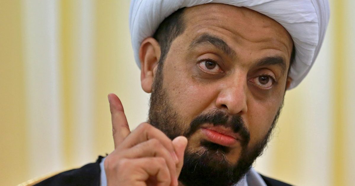 Qais al-Khazali, the leader of the militant Shiite group Asaib Ahl al-Haq, or League of the Righteous, speaks during an interview with The Associated Press in Baghdad, Iraq.