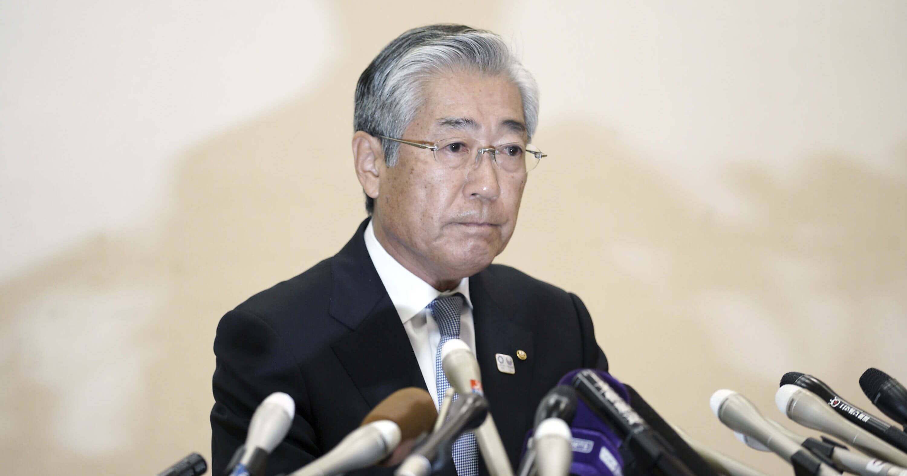 Tsunekazu Takeda, a member of the International Olympics Committee and head of the Japanese Olympic Committee, pauses during a press conference in Tokyo on Tuesday