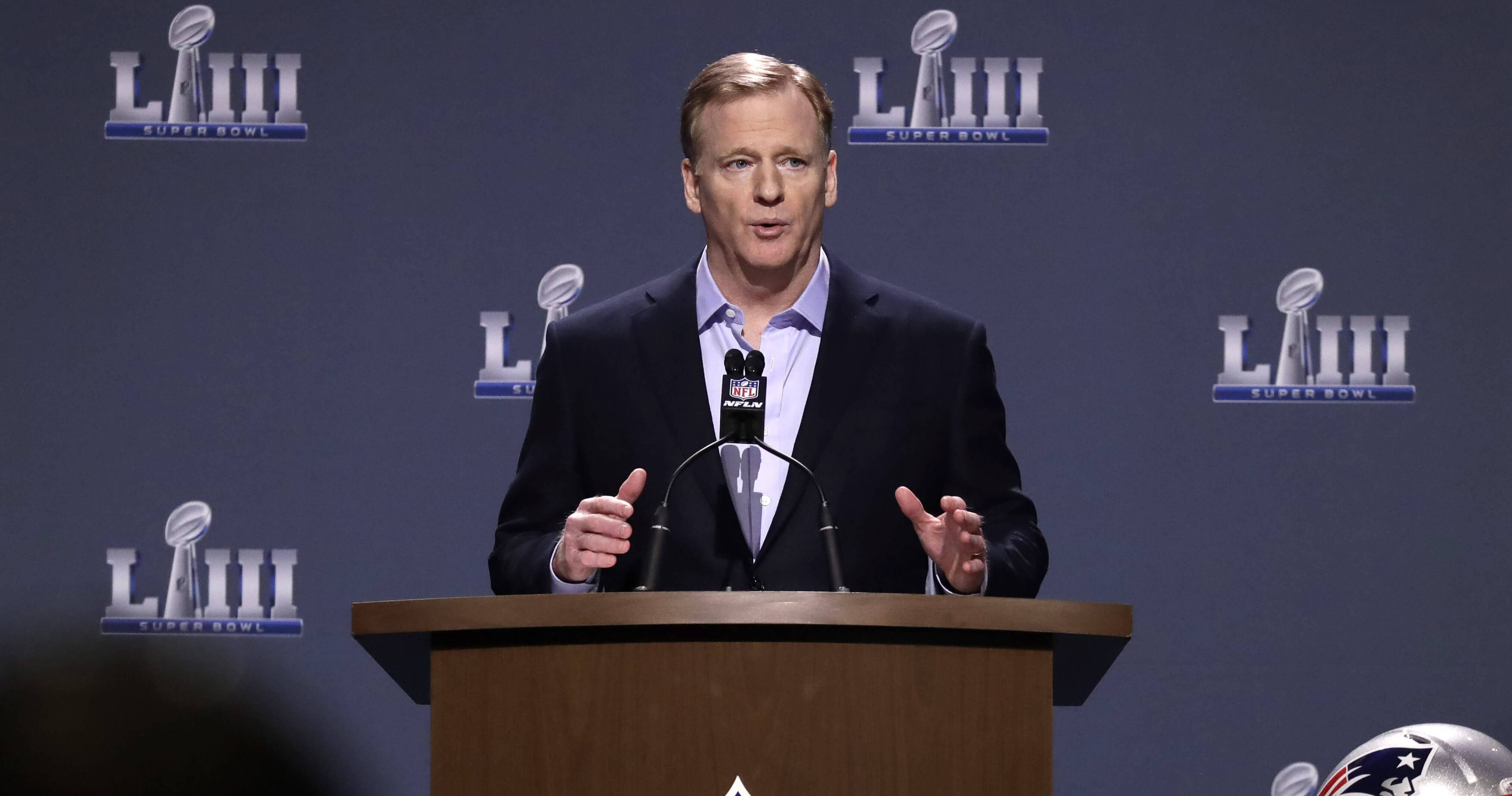 NFL Commissioner Roger Goodell answers a question Wednesday during a news conference for Super Bowl LIII in Atlanta.