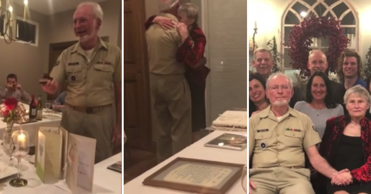 An elderly couple celebrates their 50th wedding anniversary with vow renewal.