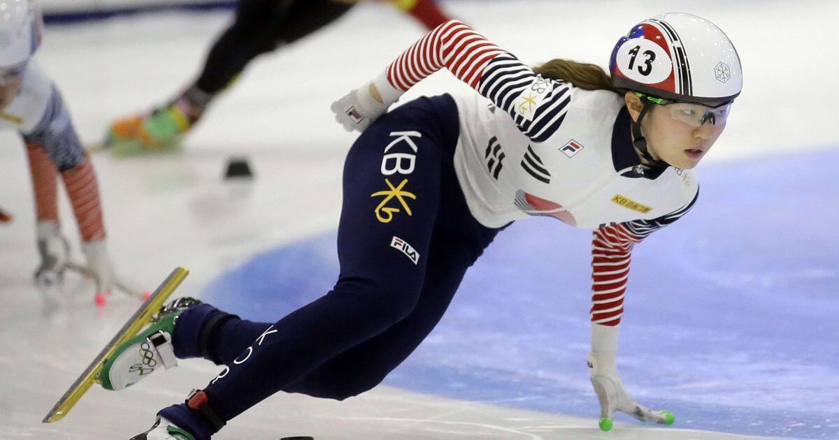 In this Nov. 13, 2016, file photo, first place finisher Shim Suk-hee, from South Korea, races during the women's 1,500-meter finals at a World Cup short track speedskating event at the Utah Olympic Oval in Kearns, Utah.