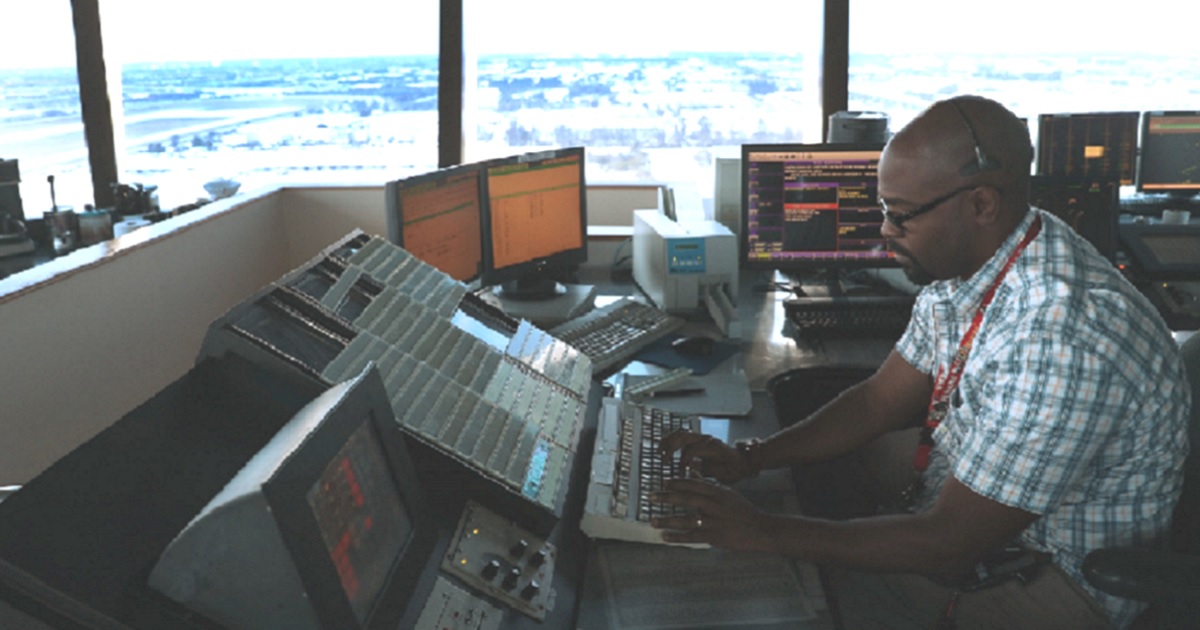 Air traffic controller in a tower.