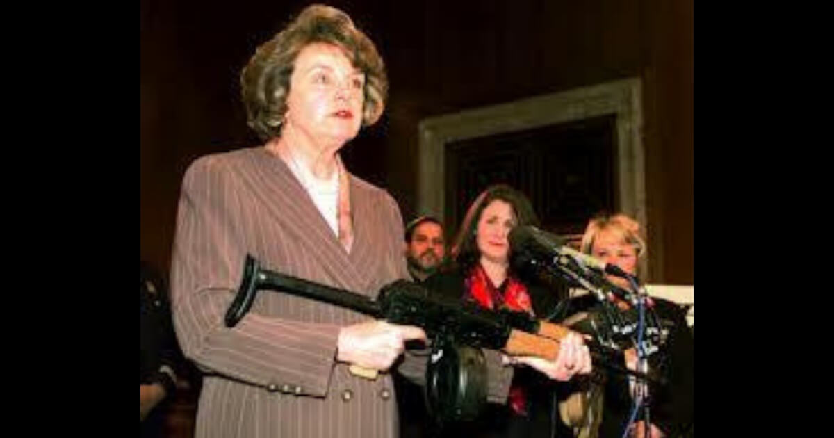 Dianne Feinstein holding a gun.