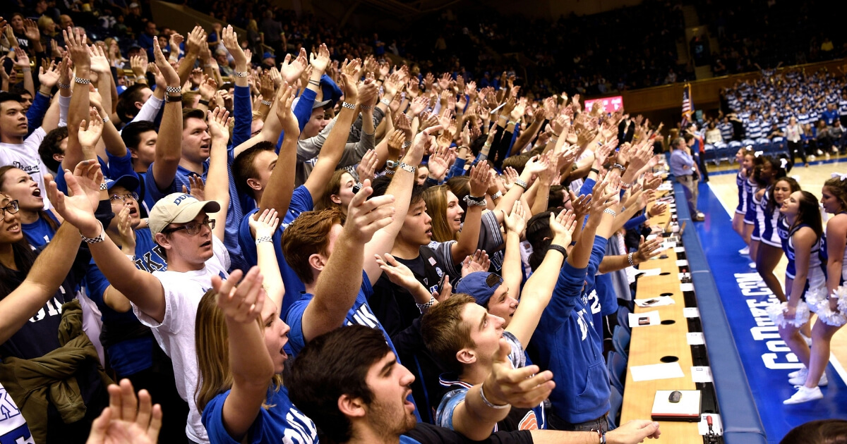 The Cameron Crazies cheer for the Duke Blue Devils cheer during their Oct. 27, 2018, game against the Ferris State Bulldogs at Cameron Indoor Stadium in Durham.