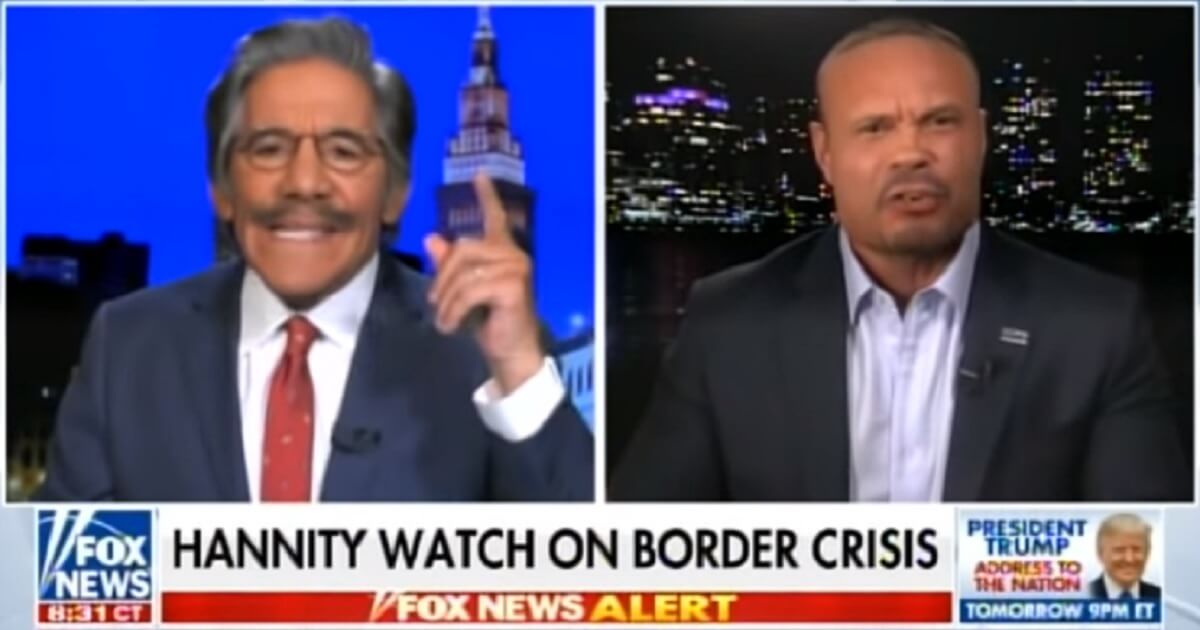 Geraldo Rivera points his finger in the air as Dan Bongino makes a point.