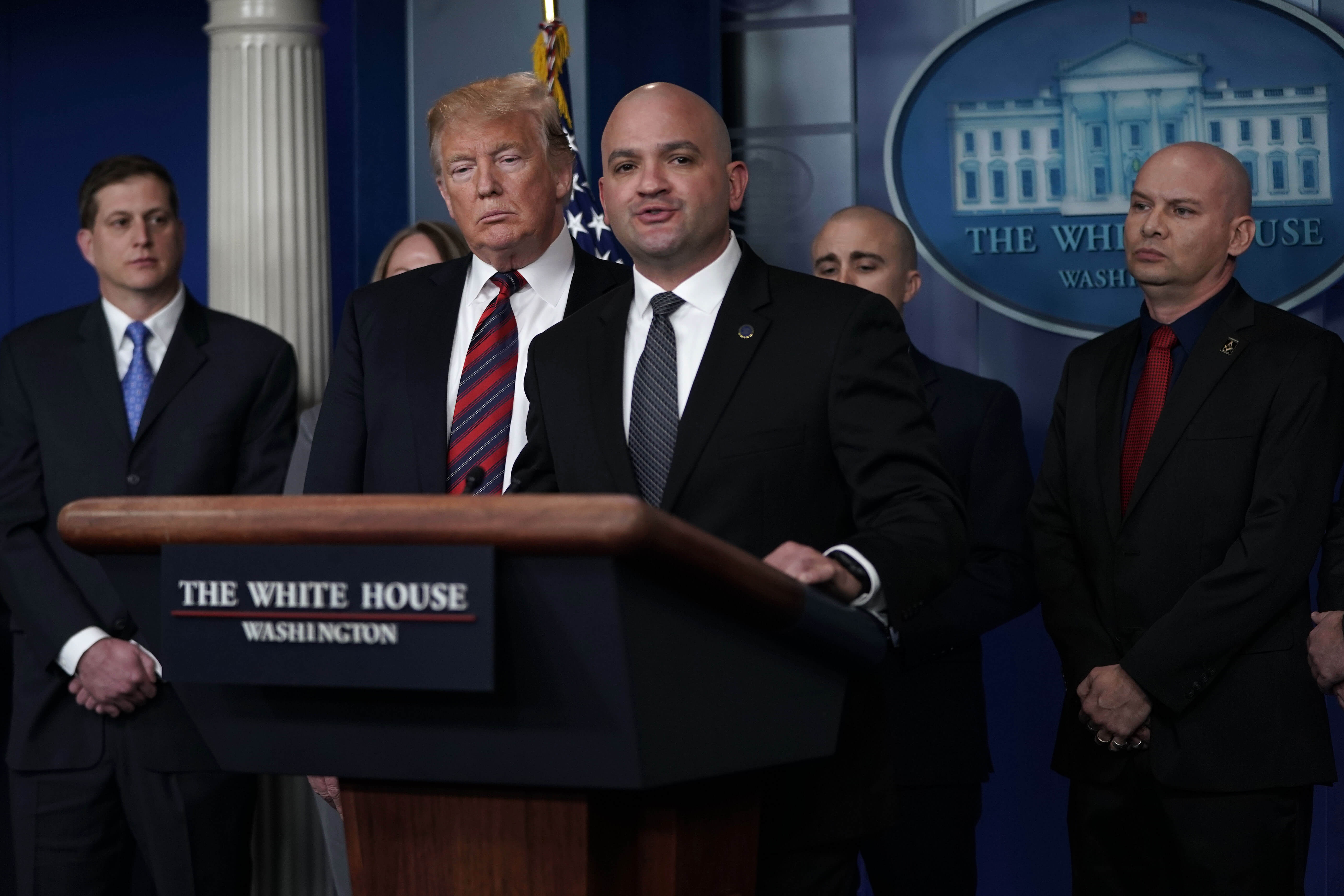 President Trump Holds Press Briefing With Border Patrol And ICE Agents