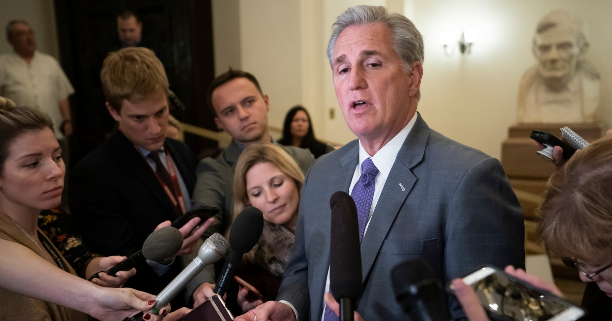 House Majority Leader Kevin McCarthy, R-Calif., speaks to reporters as he returns to the Capitol from a meeting with President Donald Trump about border security and ending the partial government shutdown, in Washington, Jan. 2, 2019.