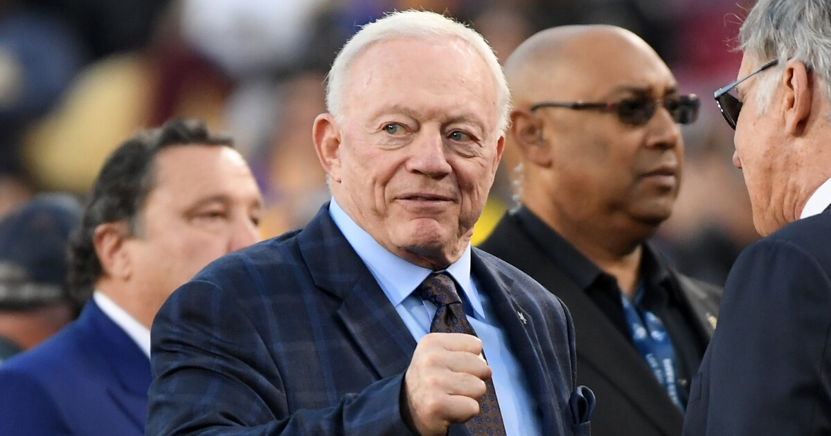Dallas Cowboys owner Jerry Jones looks before his team's NFC divisional playoff game against the Los Angeles Rams at LA Memorial Coliseum on Saturday.