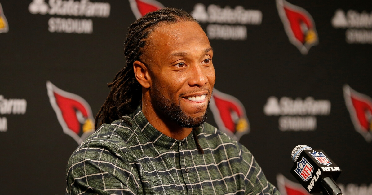 Arizona Cardinals wide receiver Larry Fitzgerald holds a news conference after his last home game of the 2018 season, a loss to the Los Angeles Rams on Dec. 23.