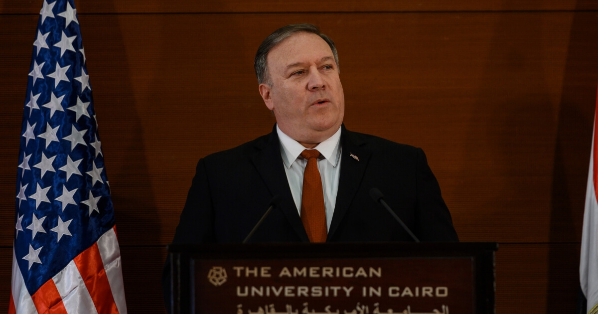 Secretary of State Mike Pompeo speaks to students at the American University Cairo, in the eastern suburb of New Cairo, east of the capital on Jan. 10, 2019